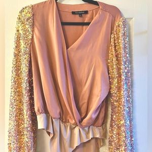 Strut &bolt long sleeve sequin bodysuit blush. Size large